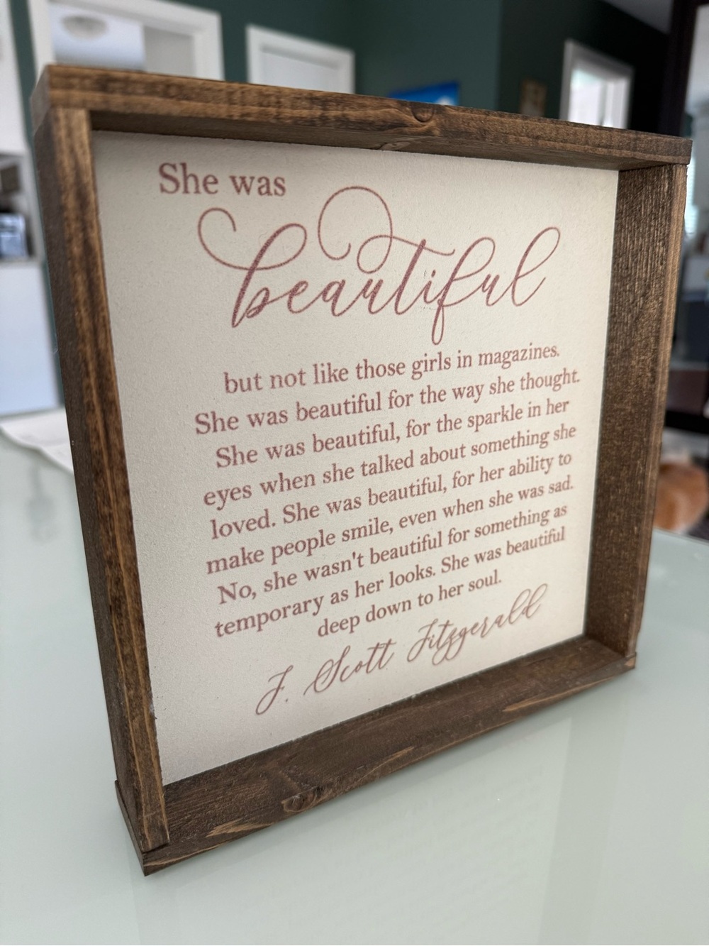 'She Was Beautiful' Inspirational Wall Art - White with Rose Text - Picture 2 of 3
